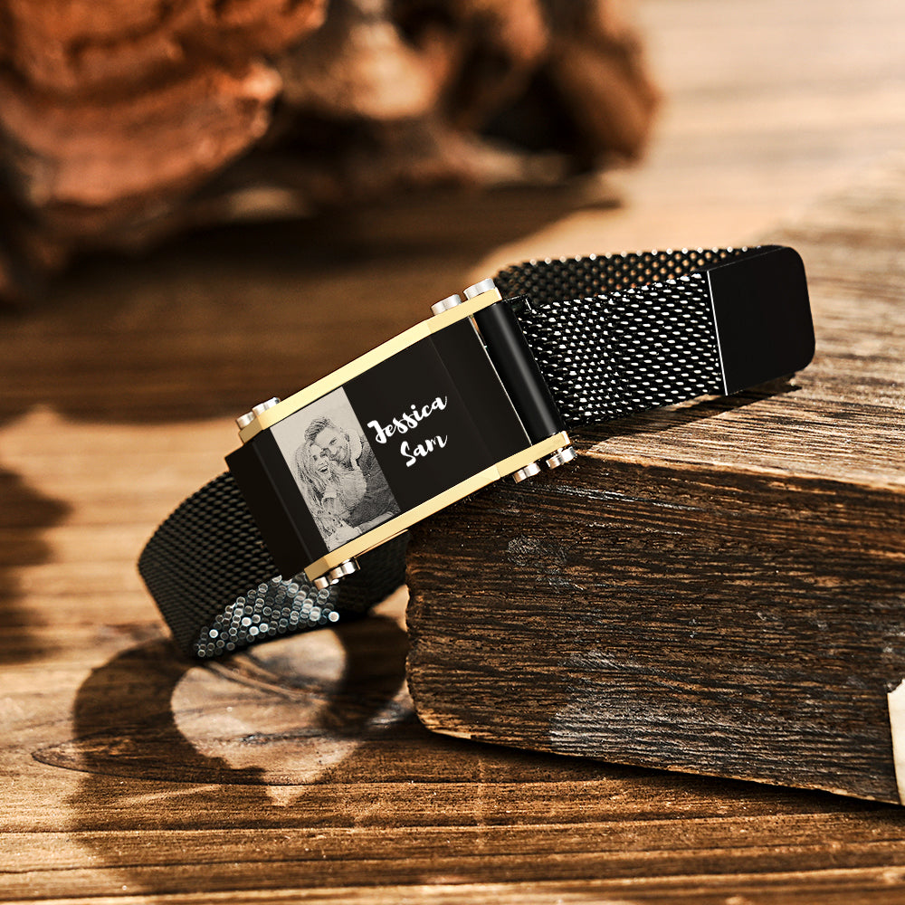 Custom Photo Name Bracelet Trendy Adjustable Magnetic Buckle Bracelet For Men - soufeelau
