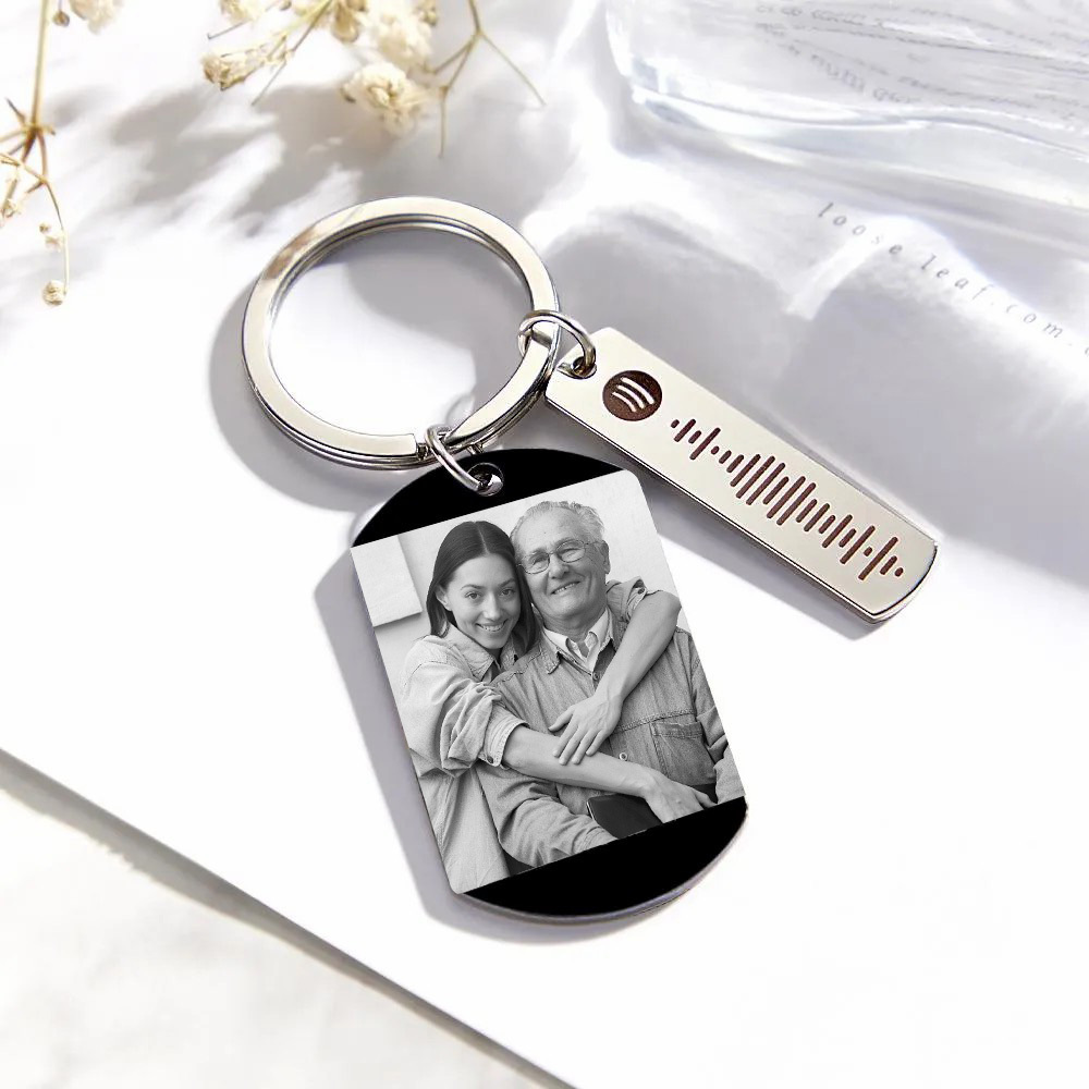 Personalized Spotify Calendar Keychain Custom Picture & Music Song Code Couples Photo Keyring Gift for Father - soufeelau