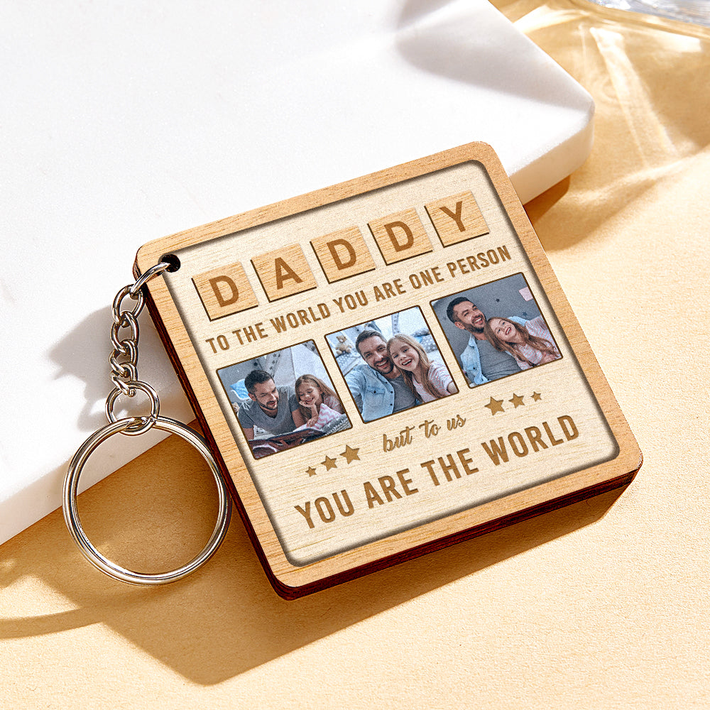 Custom DADDY Wood Keychain Personalized Photo Keychain Father's Day Gift - soufeelau