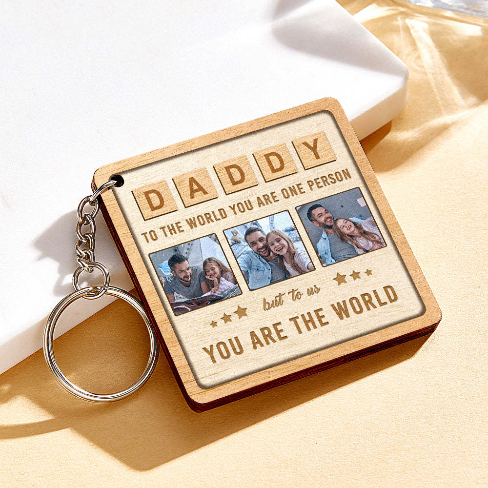 Custom DADDY Wood Keychain Personalized Photo Keychain Father's Day Gift - soufeelau