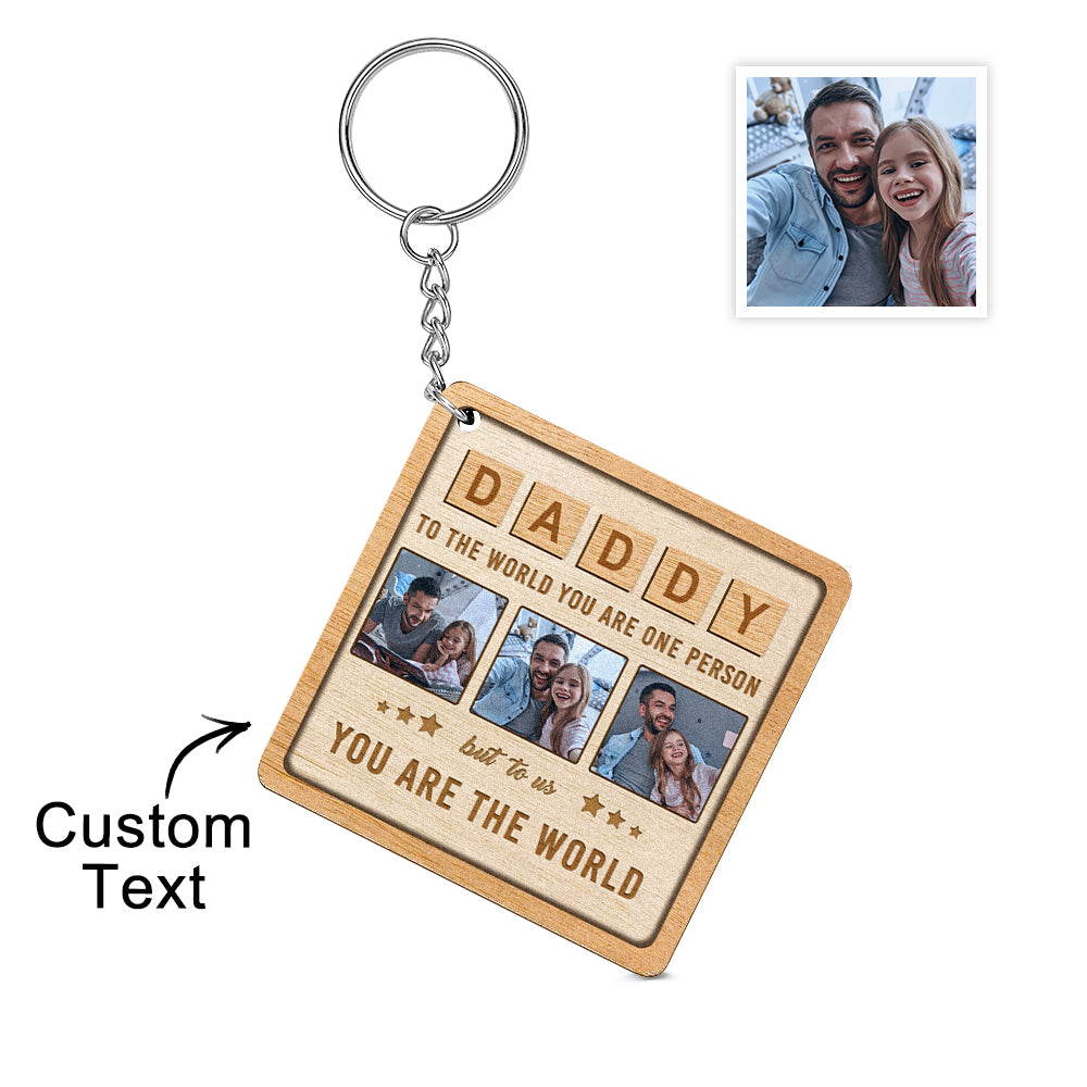 Custom DADDY Wood Keychain Personalized Photo Keychain Father's Day Gift - soufeelau