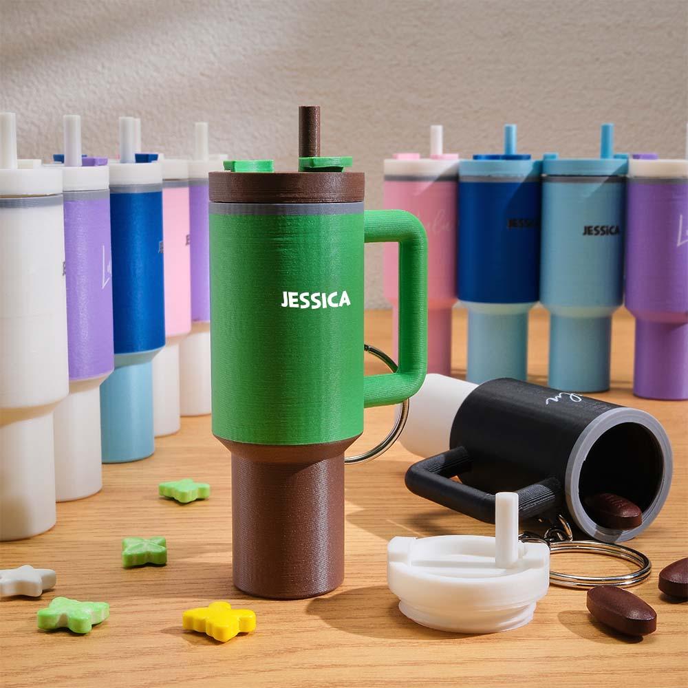 Miniature Tumbler Keychains with Custom Name Portable Pill Box - soufeelau