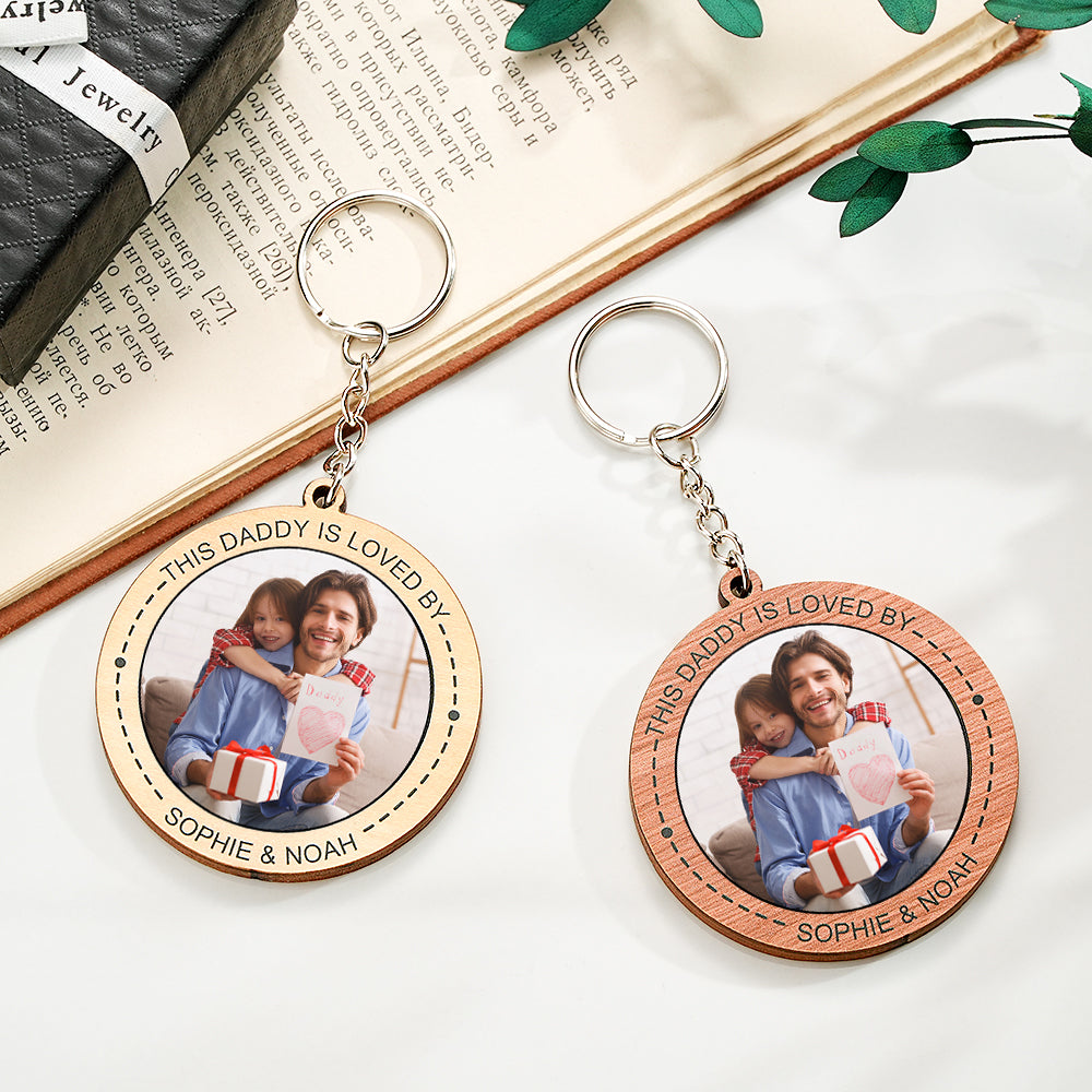 Custom Photo Keychain Personalized Wooden Round Keychain Father's Day Gift - soufeelau