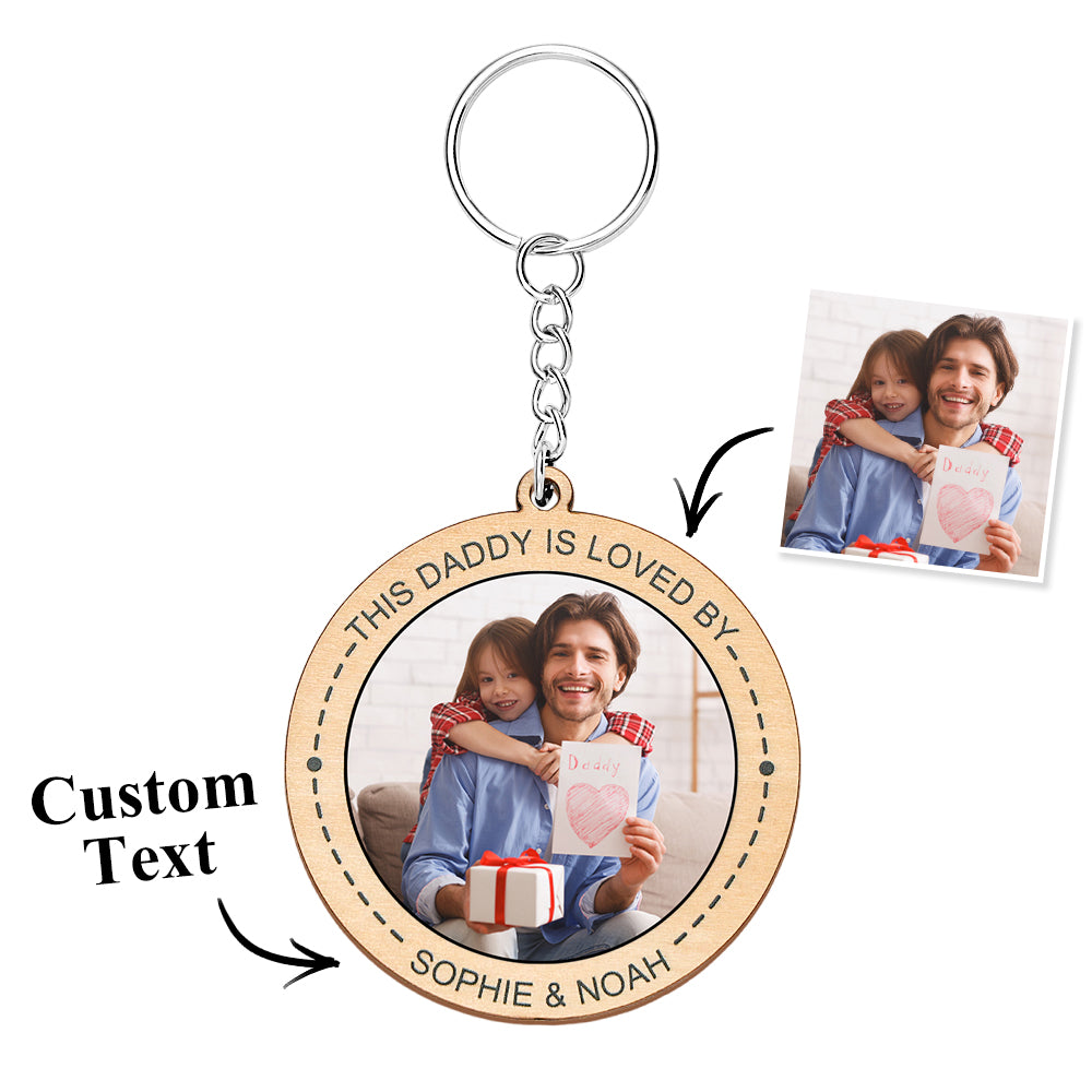 Custom Photo Keychain Personalized Wooden Round Keychain Father's Day Gift - soufeelau