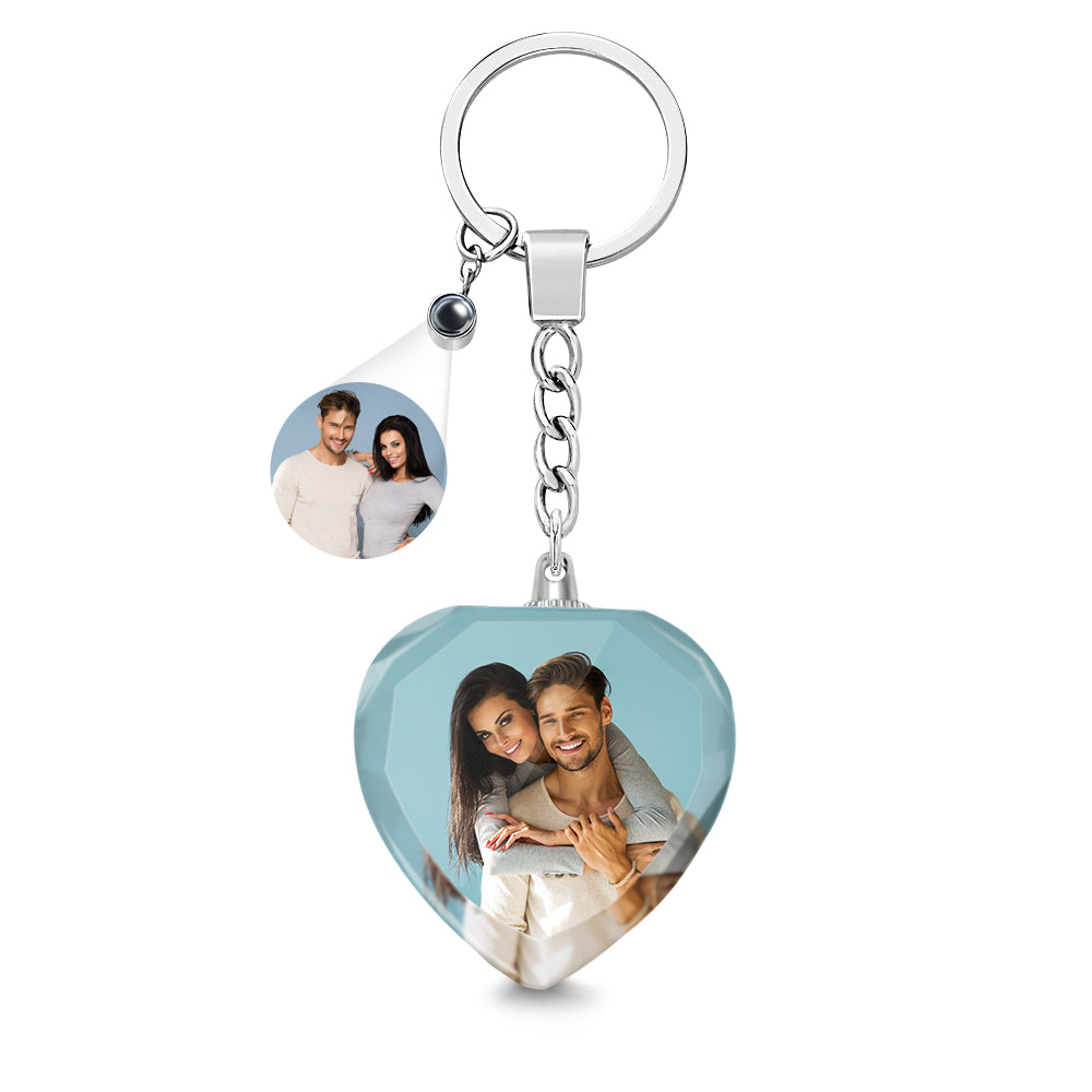 Custom Photo Projection Keychain Crystal Keychain Couple's Heart-shaped - soufeelau