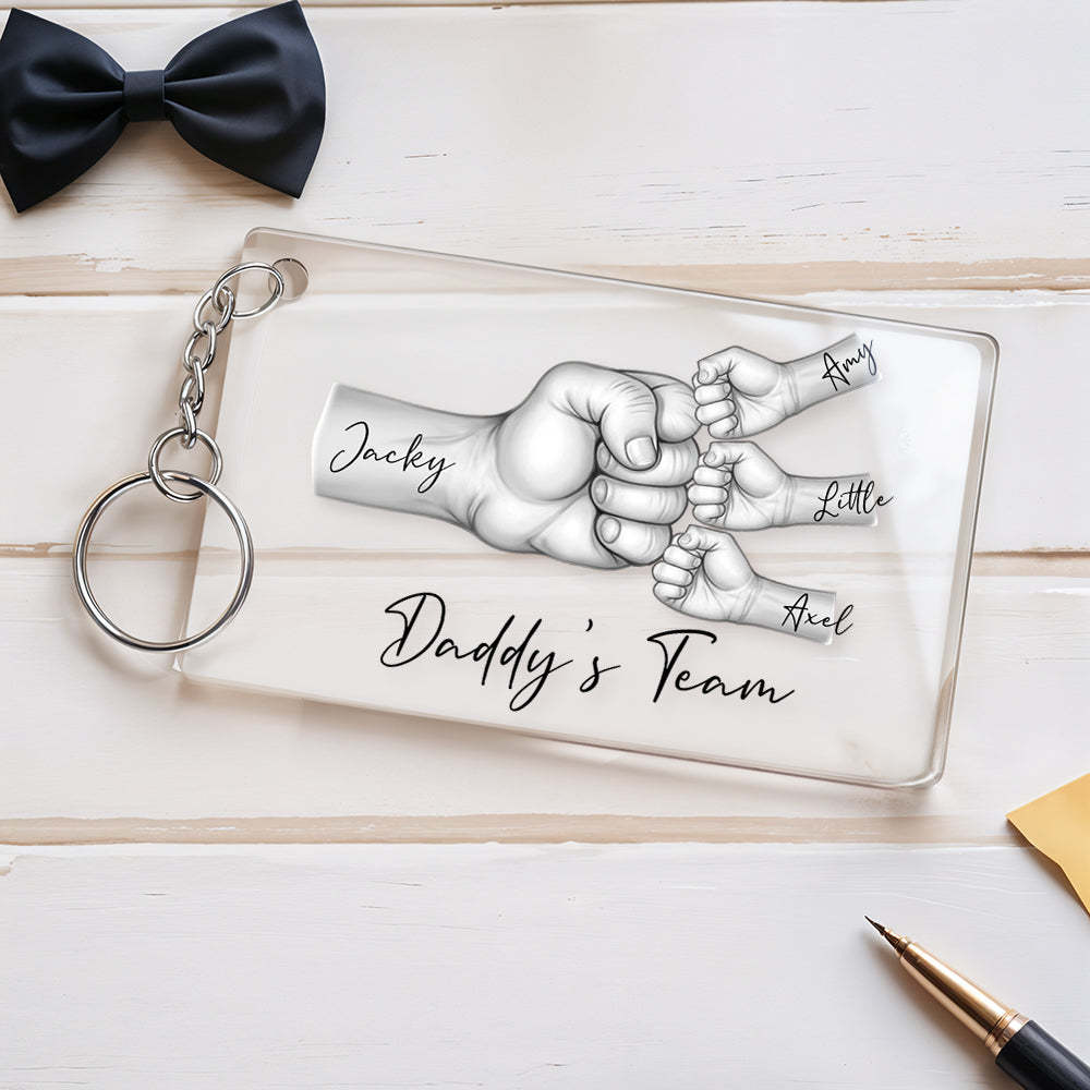 Personalized Daddy's Team Fist Bump Keychain, Custom Dad Acrylic Keychain, Father's Day Gift from Kids, Father's Day Gift for Daddy Grandpa - soufeelau