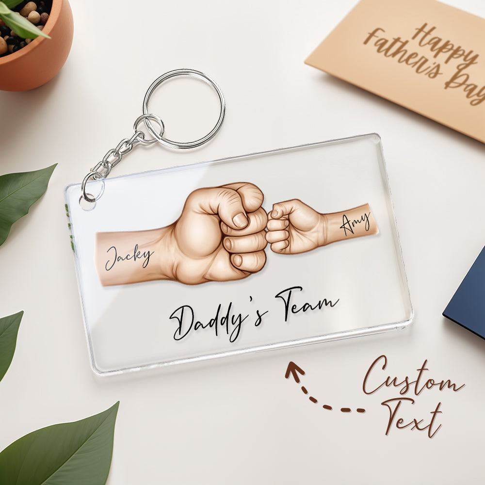 Personalized Daddy's Team Fist Bump Keychain, Custom Dad Acrylic Keychain, Father's Day Gift from Kids, Father's Day Gift for Daddy Grandpa - soufeelau