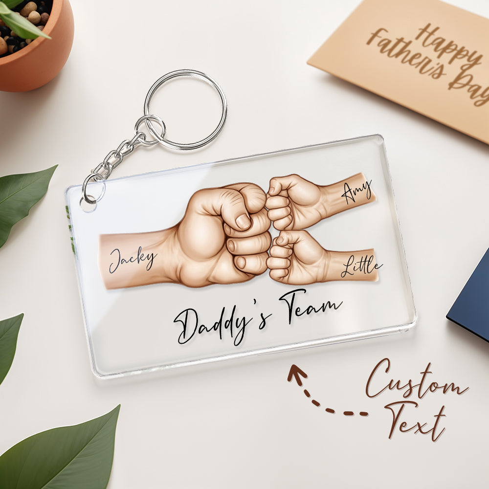 Personalized Daddy's Team Fist Bump Keychain, Custom Dad Acrylic Keychain, Father's Day Gift from Kids, Father's Day Gift for Daddy Grandpa - soufeelau