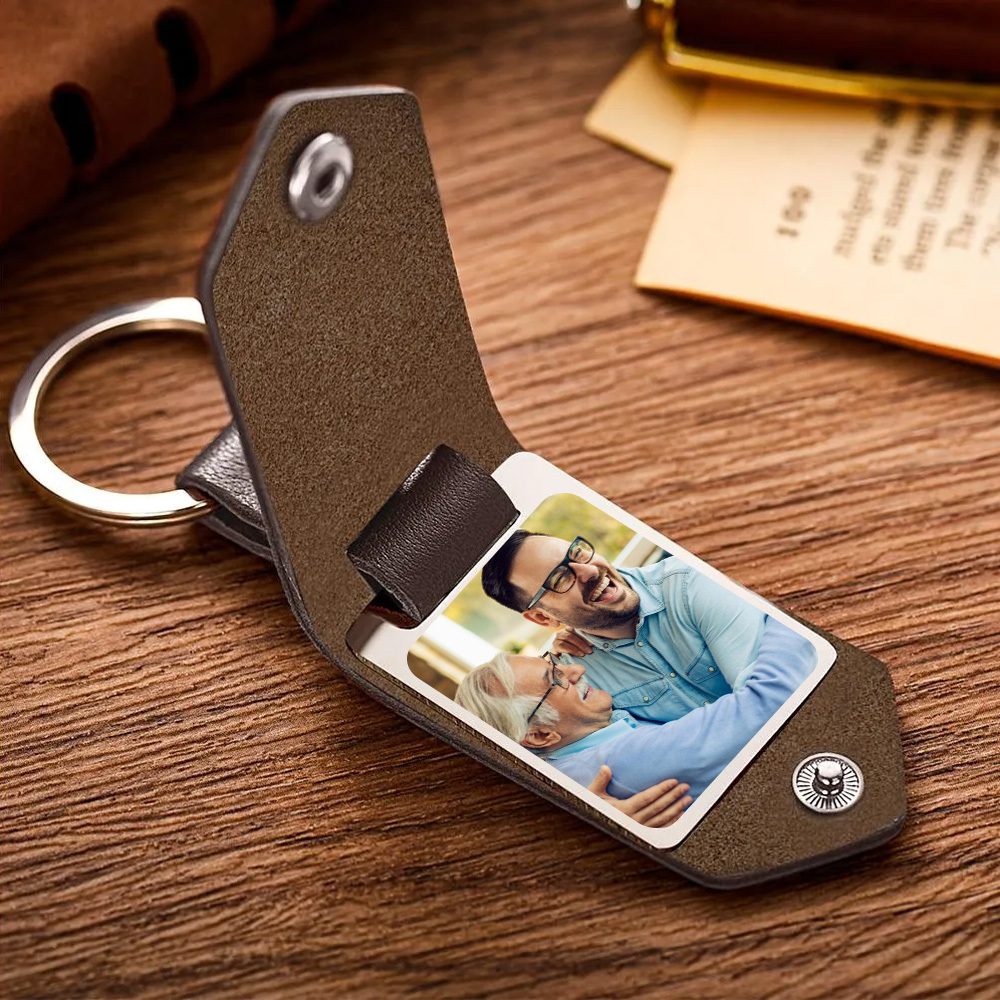Custom Photo Keychain Engraved Keychains Leather Gifts For Father - soufeelau