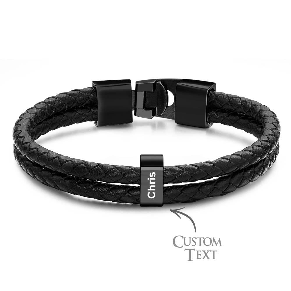 Custom Name Bracelet Braided Leather Personalized Gifts for Dad - soufeelau