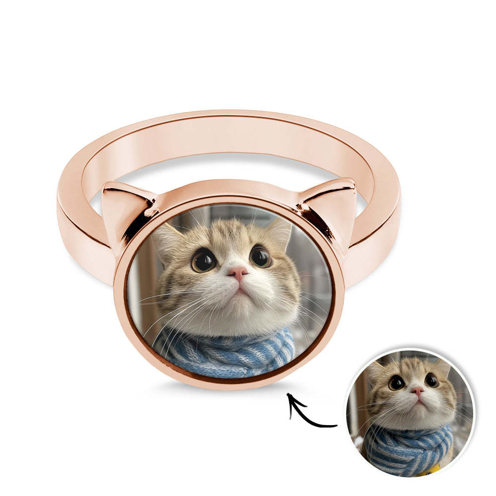 Personalized Cat Head Photo Ring Gift for Pet Lovers Custom Photo Gift - soufeelau