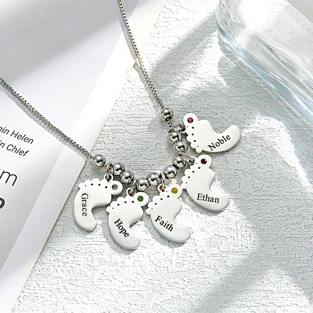 Custom Name Birthstone Baby Feet Charm Necklace For Christmas - soufeelau