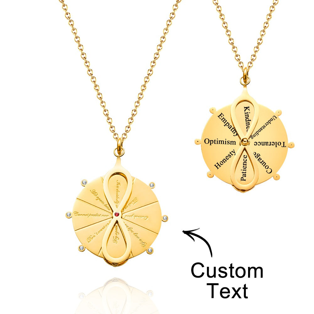 Custom Engraved Turntable Necklace Double Side Disc Proverb Pendant Love Gift - soufeelau