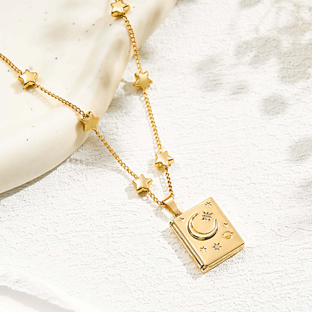 Custom Photo Locket Necklace Fashionable Star Moon Element Pendant Love Gift - soufeelau