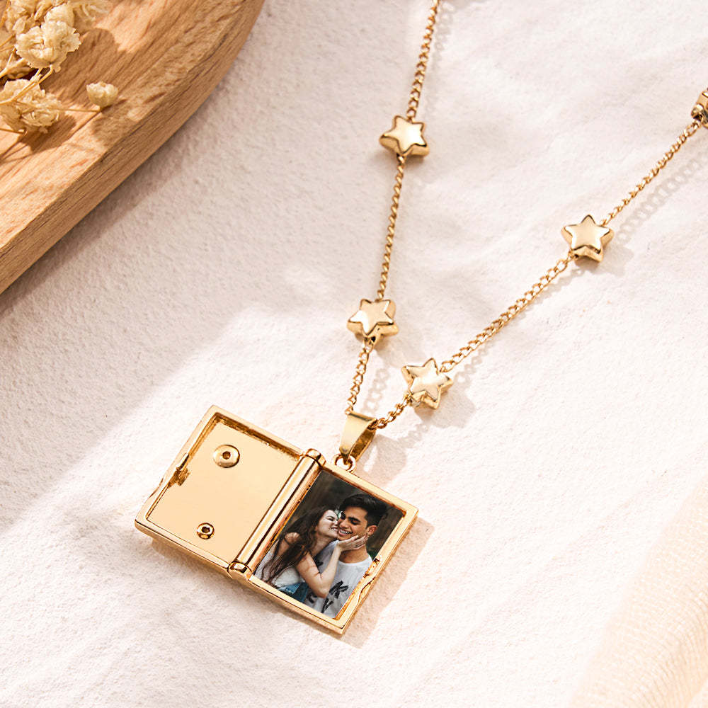 Custom Photo Locket Necklace Fashionable Star Moon Element Pendant Love Gift - soufeelau