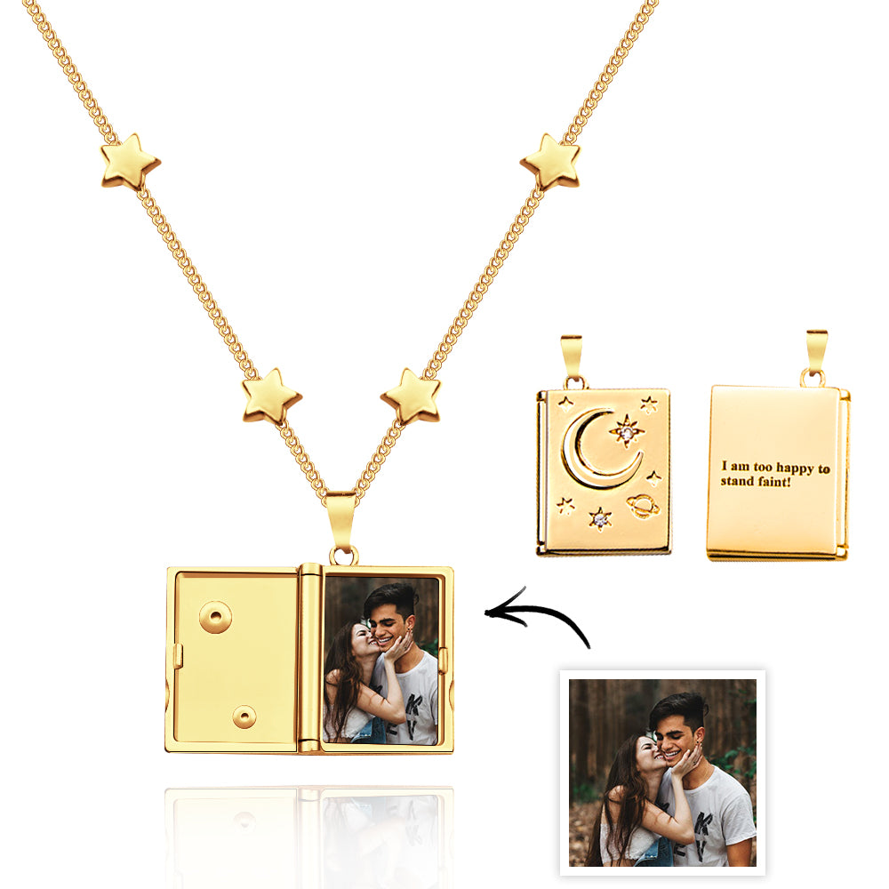 Custom Photo Locket Necklace Fashionable Star Moon Element Pendant Love Gift - soufeelau