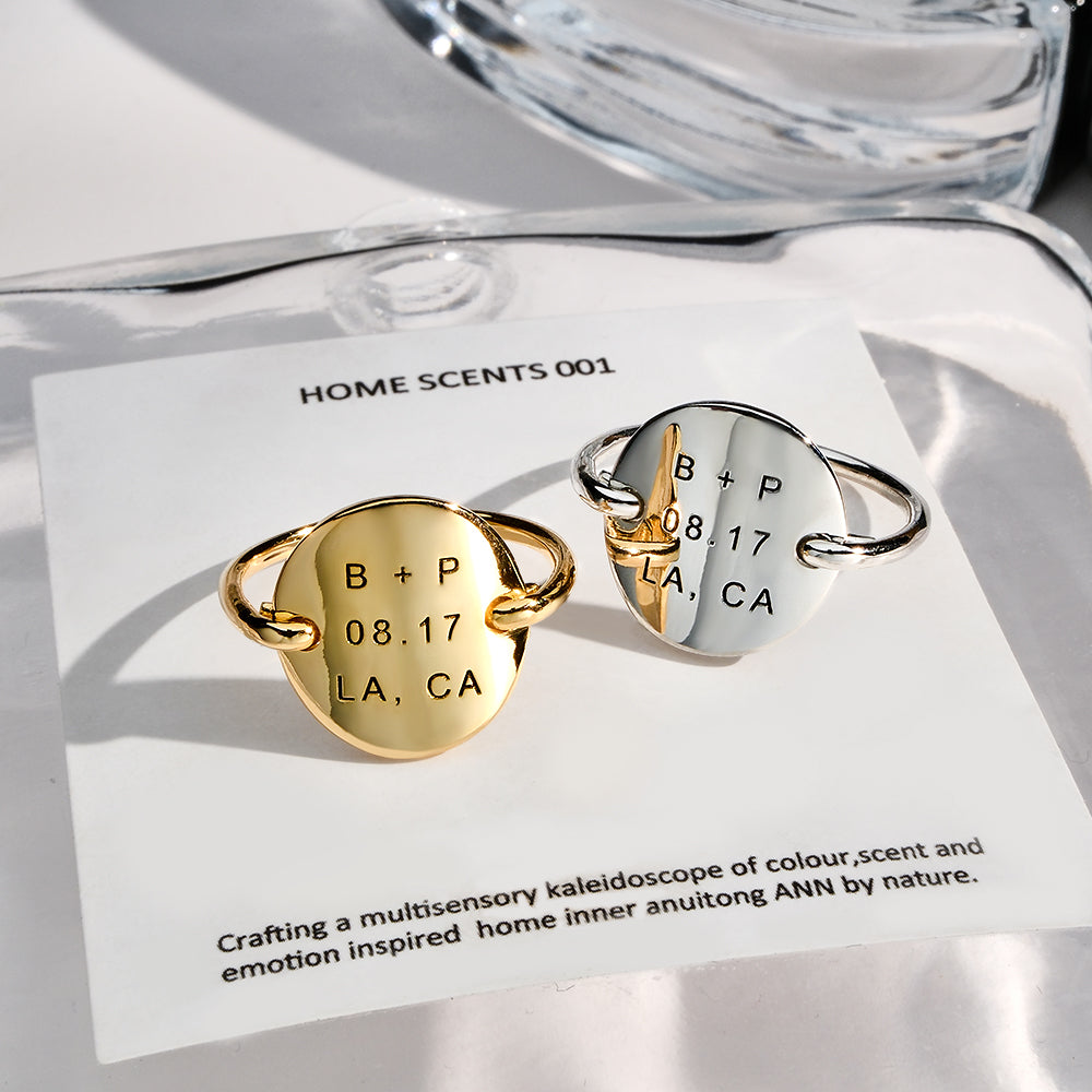 Custom Engraved Oval Ring Personalized Text Ring Gift for Her - soufeelau