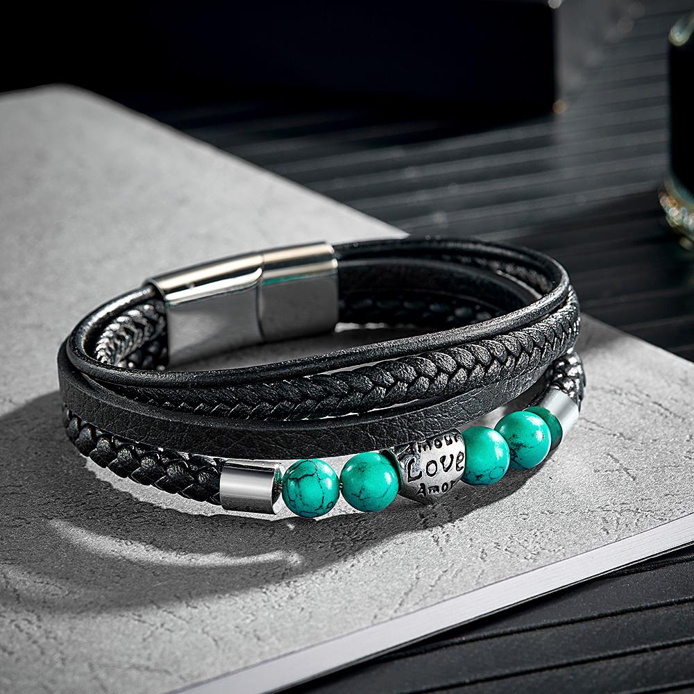 Custom Engraved Bracelet Street Hip-hop Braided Stack Leather Men's Gift - soufeelau