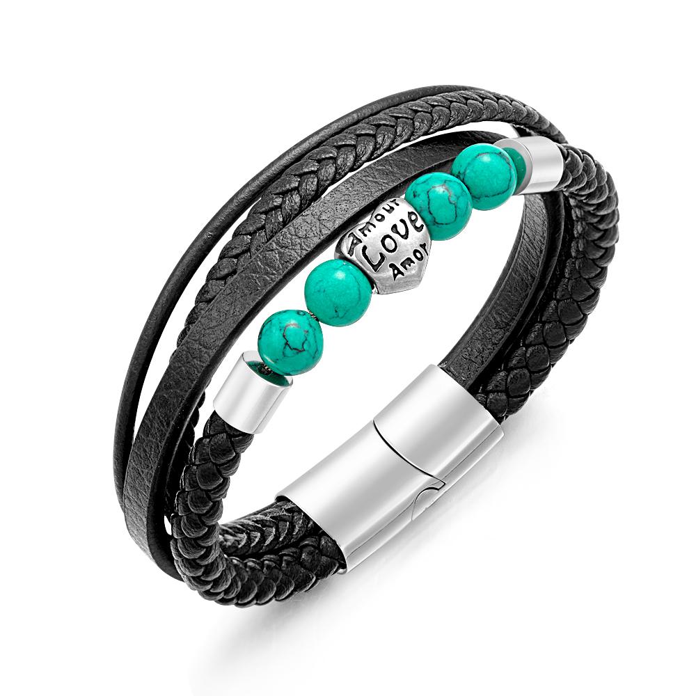 Custom Engraved Bracelet Street Hip-hop Braided Stack Leather Men's Gift - soufeelau