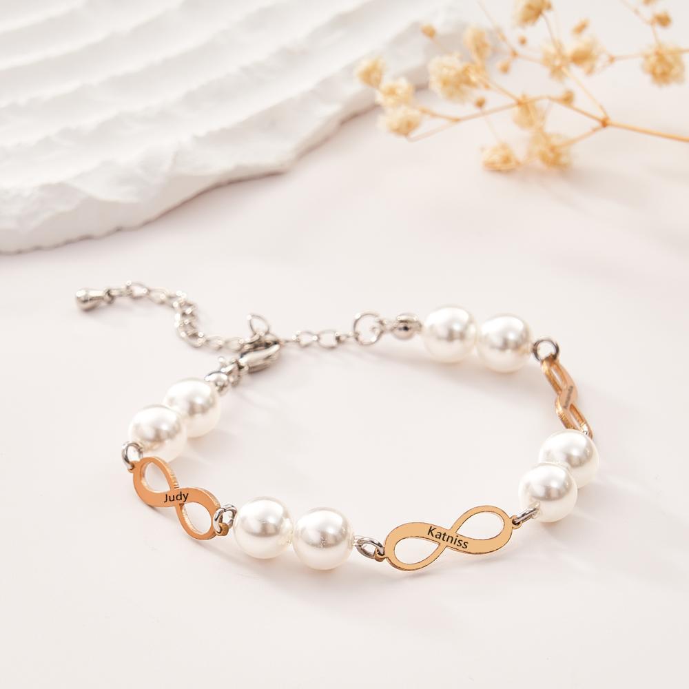 Custom Engraved Bracelet Infinity Love Pearl Romantic Gift - soufeelau