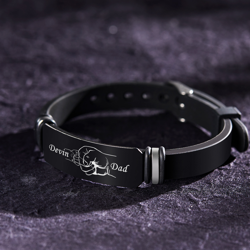 Custom Men's Engraved Black Bracelet Holding Hands Bracelet Father's Day Perfect Gift For Dad - soufeelau