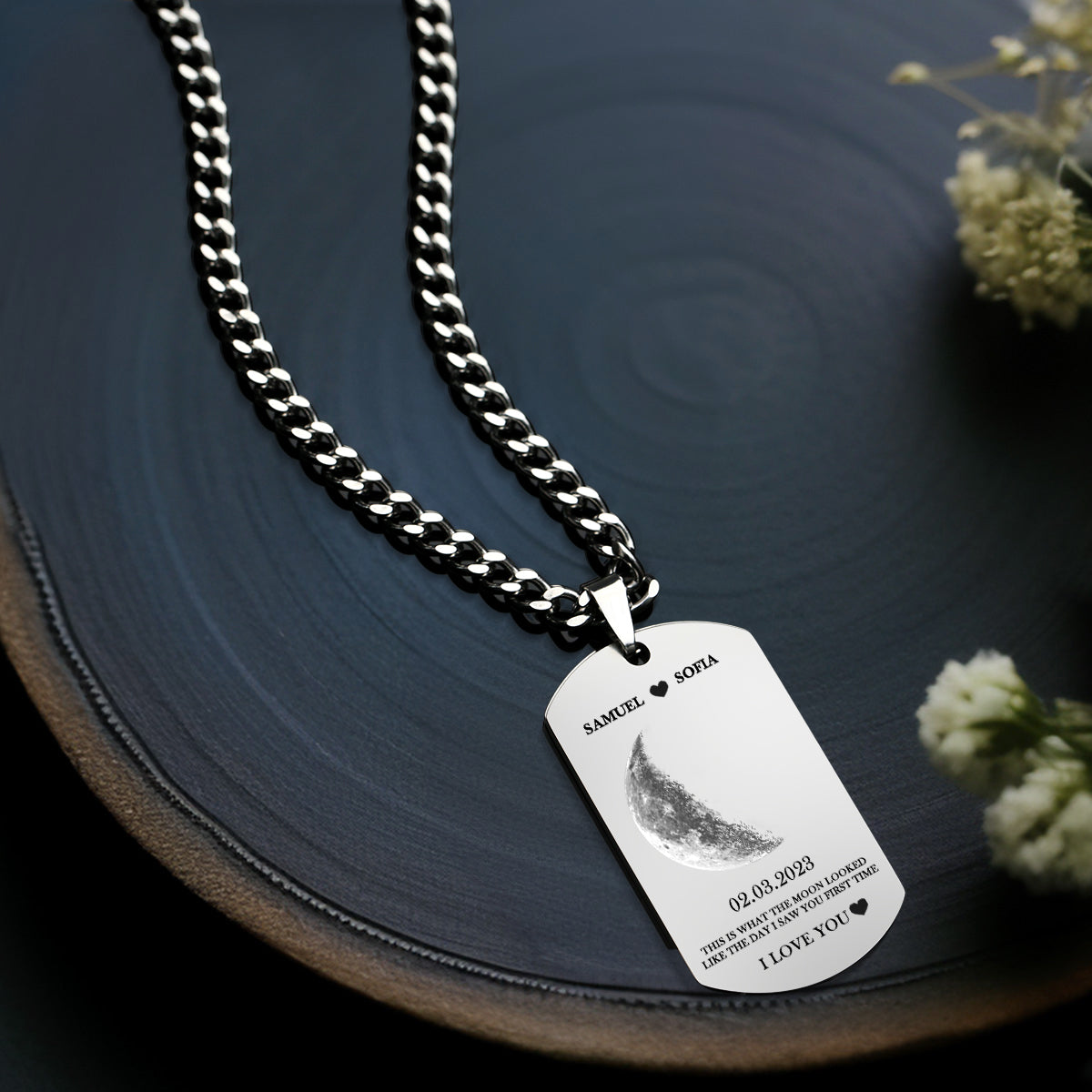 Custom Moon Phase Necklace With Text Modern Pendant Gifts For Couples - soufeelau