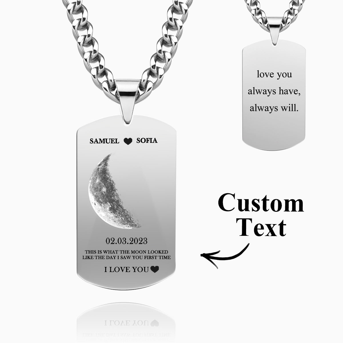 Custom Moon Phase Necklace With Text Modern Pendant Gifts For Couples - soufeelau