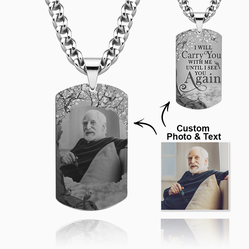 Custom Photo Tag Memorial Engraved Necklace with Engraving Stainless Steel Men's Necklace - soufeelau