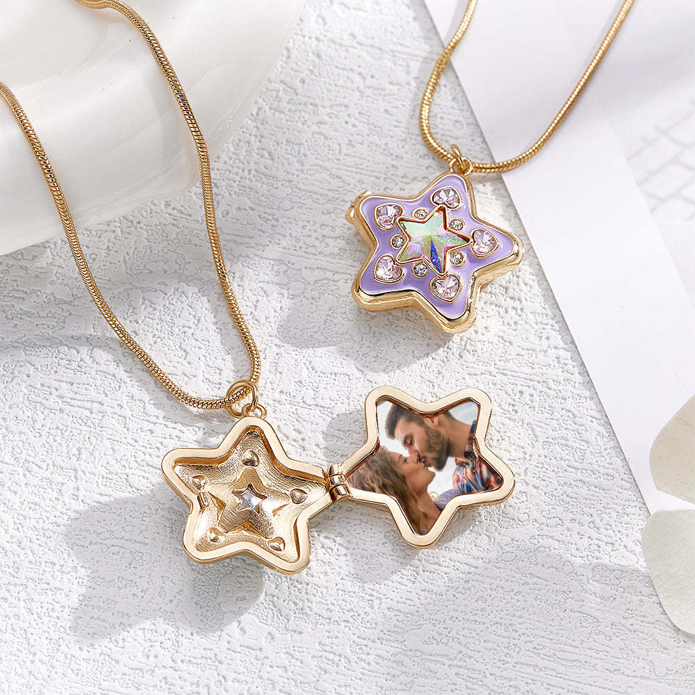 Custom Photo Starlight Shining Locket Necklace Colorful Diamond Y2K Style Pendant Love Gift - soufeelau
