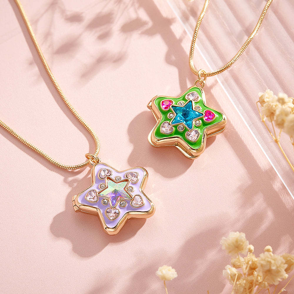 Custom Photo Starlight Shining Locket Necklace Colorful Diamond Y2K Style Pendant Love Gift - soufeelau