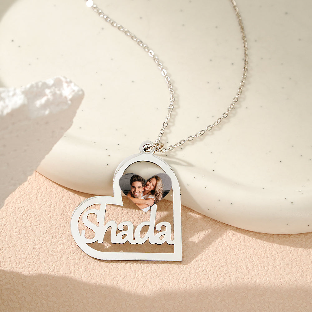 Personalized Heart-shaped Name Photo Necklace - soufeelau