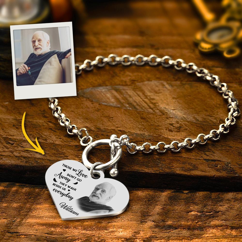 Custom Photo Bracelet with Heart Memorial Engraved Bracelet Engraving Stainless Steel Bracelet - soufeelau
