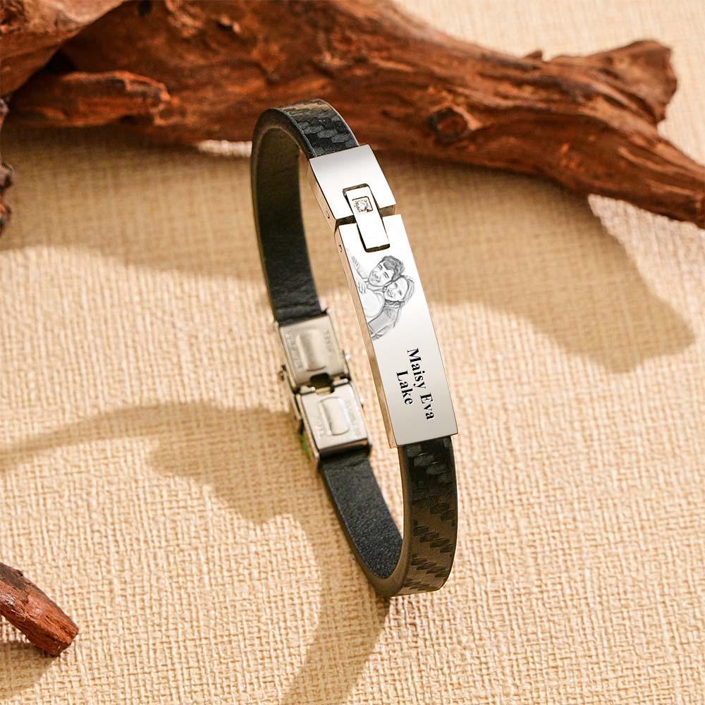 Custom Leather Bracelet Personalized Name and Photo Stainless Steel Bracelet Father's Day Gift - soufeelau