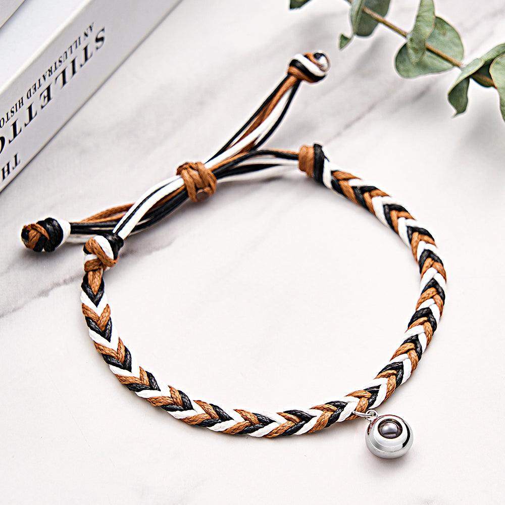 Personalized Projected Picture Bracelet Twist Rope With Round Pendant Warm Christmas Gift For Men - soufeelau