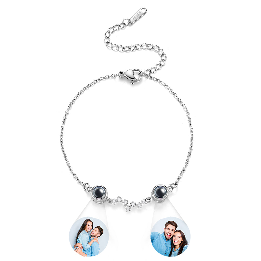Personalized Double Projection Photo Bracelet Accompanied by Diamonds - soufeelau