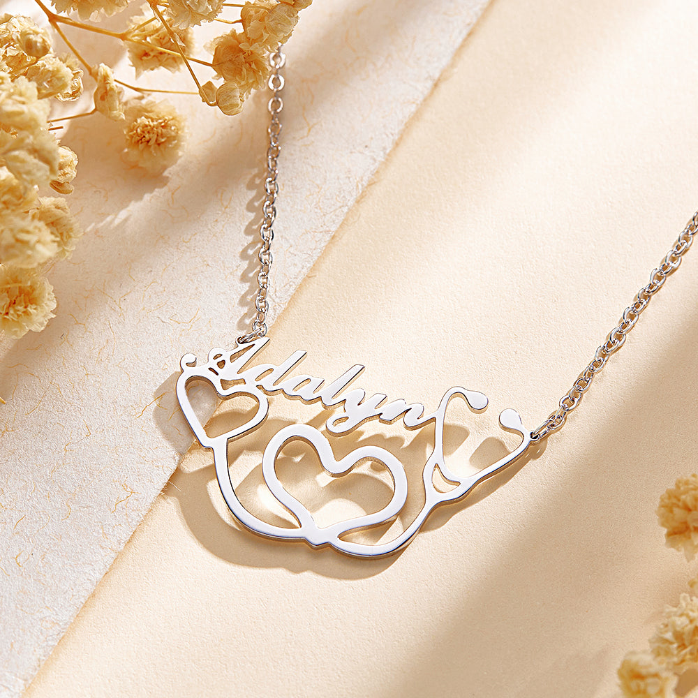 Personalized Heart-Shaped Stethoscope Necklace - Custom Name Medical Jewelry Gift for Healthcare Professionals - soufeelau