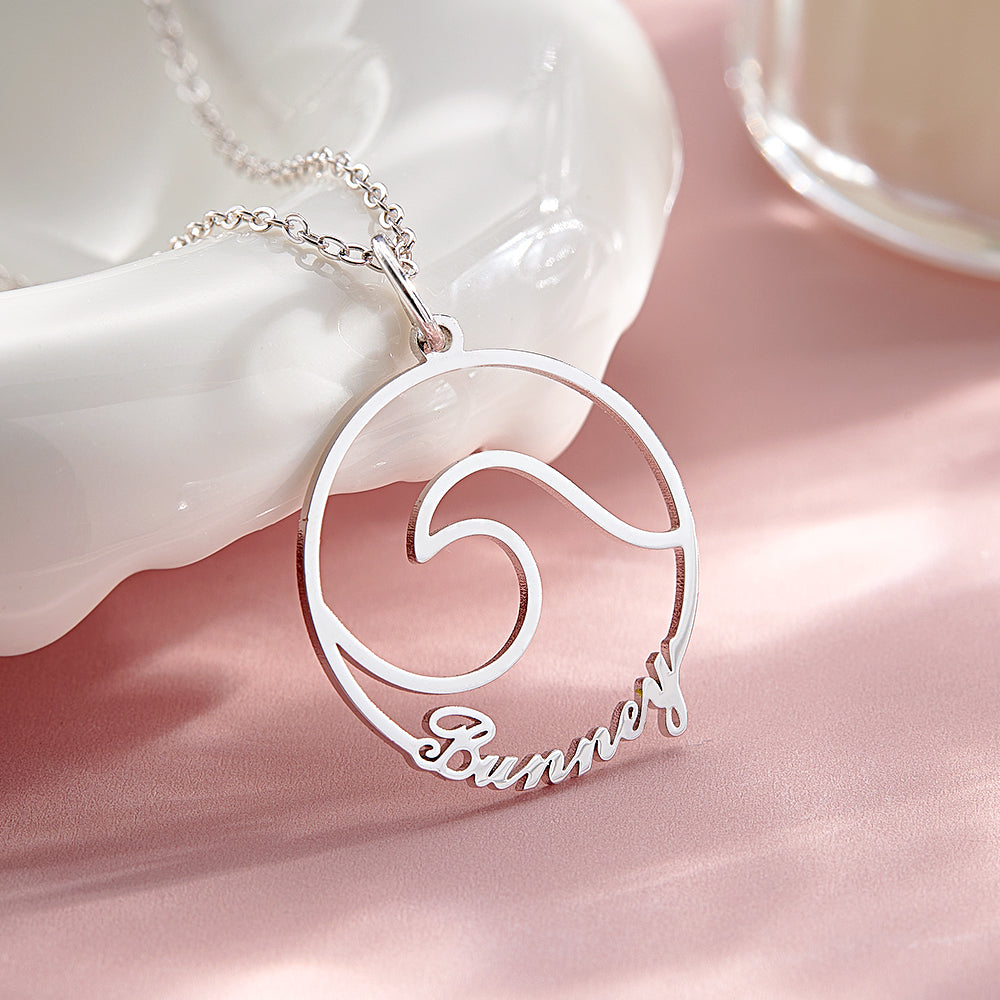 Custom Name Ocean Wave Name Necklace Personalized Necklace Gift for Her - soufeelau