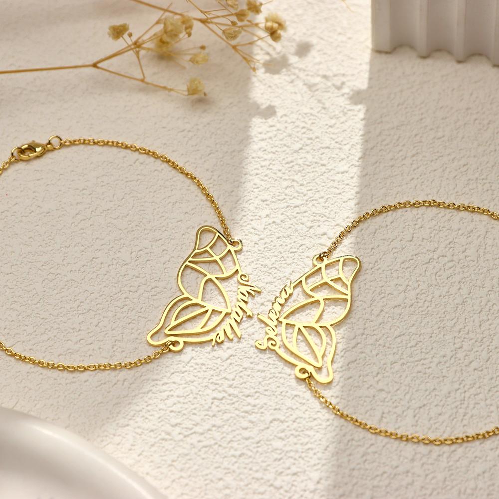 Custom Name Two Butterfly Bracelets Romantic Couple Gift - soufeelau