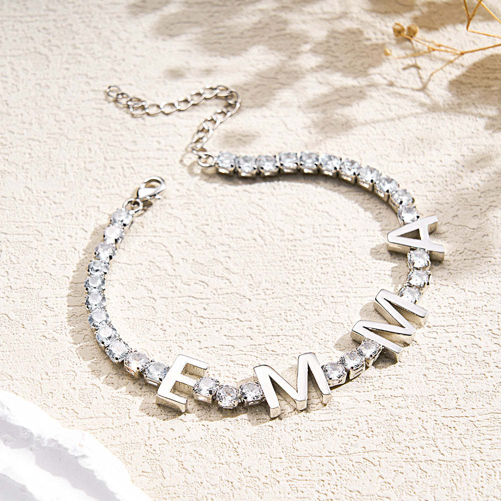 Custom Name Letter Tennis Chain Bracelet Hiphop Jewelry For Gift - soufeelau