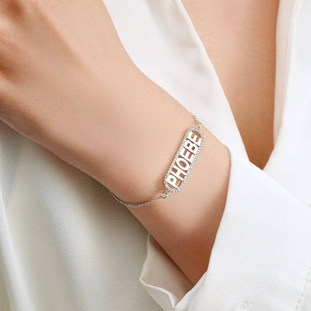 Custom Zircon Bar Name Bracelet Personalized Bracelet Gift for Her - soufeelau