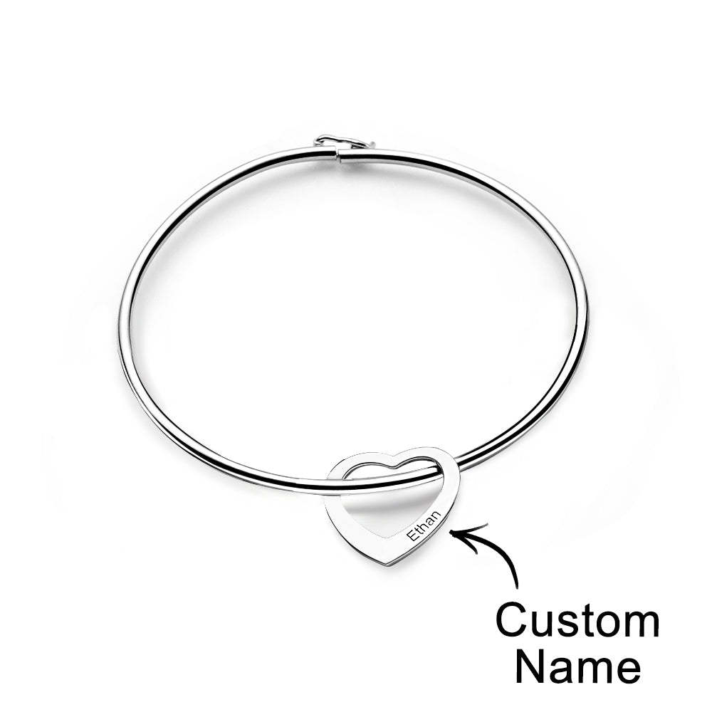 Trendy Engravable Bangle Bracelet with Heart Shape Pendants Gift