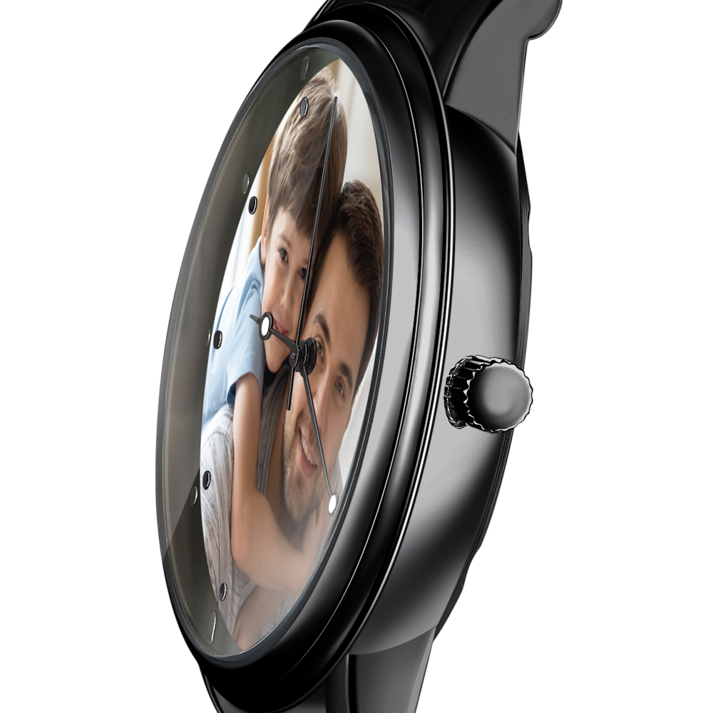 Custom Photo Watch Men's Black Alloy Bracelet Holding Hands Engraved Name Watch Father's Day Gift For Dad - soufeelau