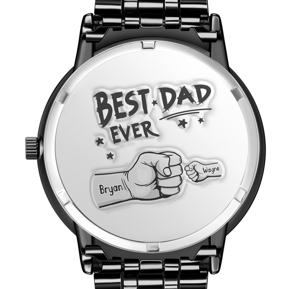 Custom Photo Watch Men's Black Alloy Bracelet Holding Hands Engraved Name Watch Father's Day Gift For Dad - soufeelau