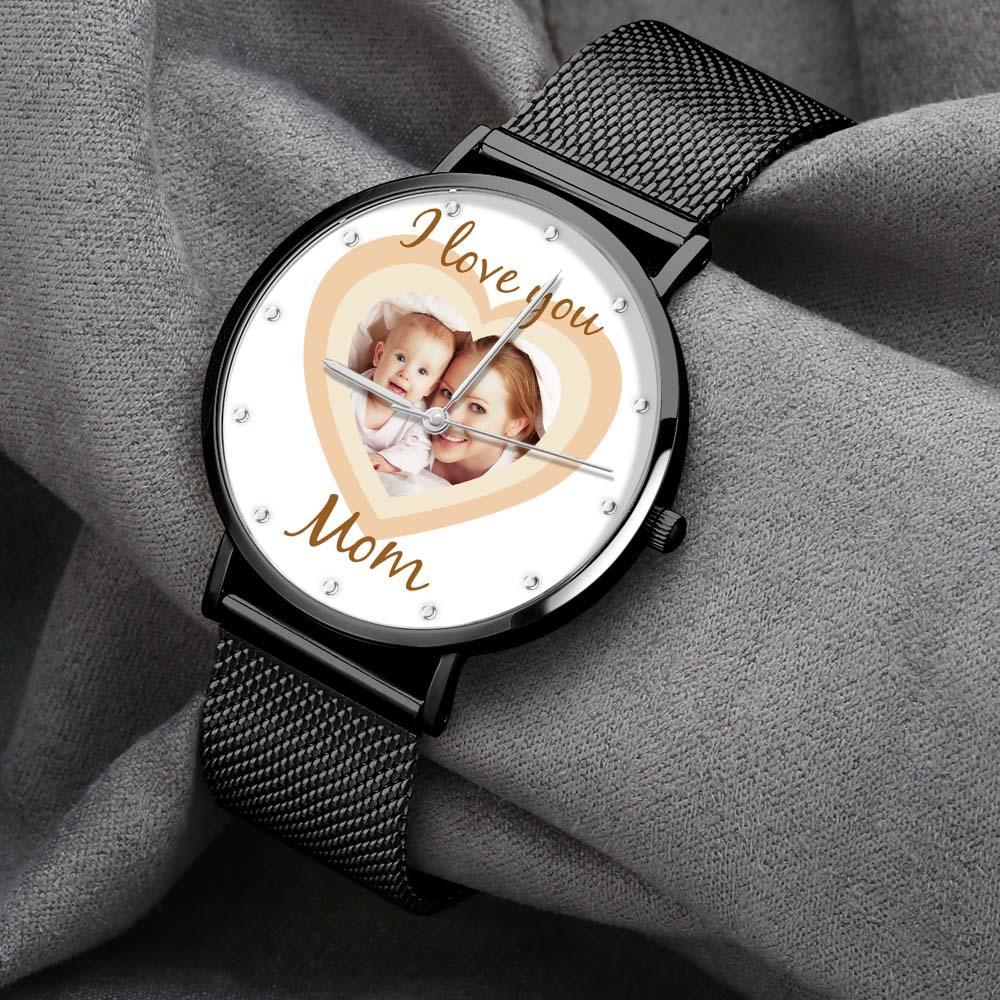 Personalized Heart Engraved Photo Watches With Alloy Strap Mother's Day Gift For Mom - soufeelau