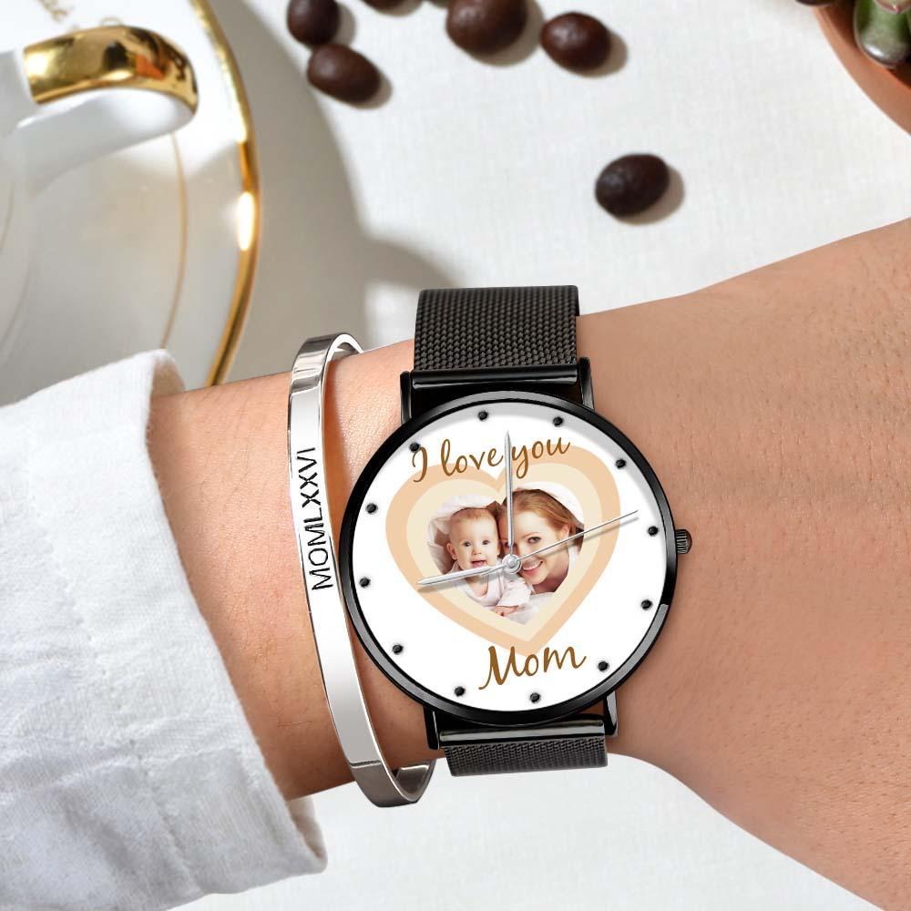 Personalized Heart Engraved Photo Watches With Alloy Strap Mother's Day Gift For Mom - soufeelau
