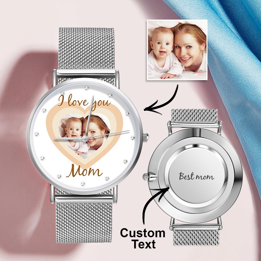 Personalized Heart Engraved Photo Watches With Alloy Strap Mother's Day Gift For Mom - soufeelau