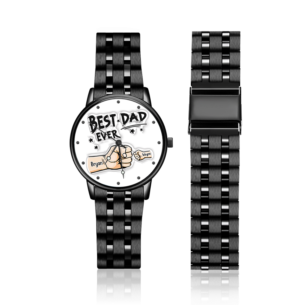 Custom Engraved Watch Men's Black Alloy Watch Holding Hands Bracelet Father's Day Gift for Dad - soufeelau