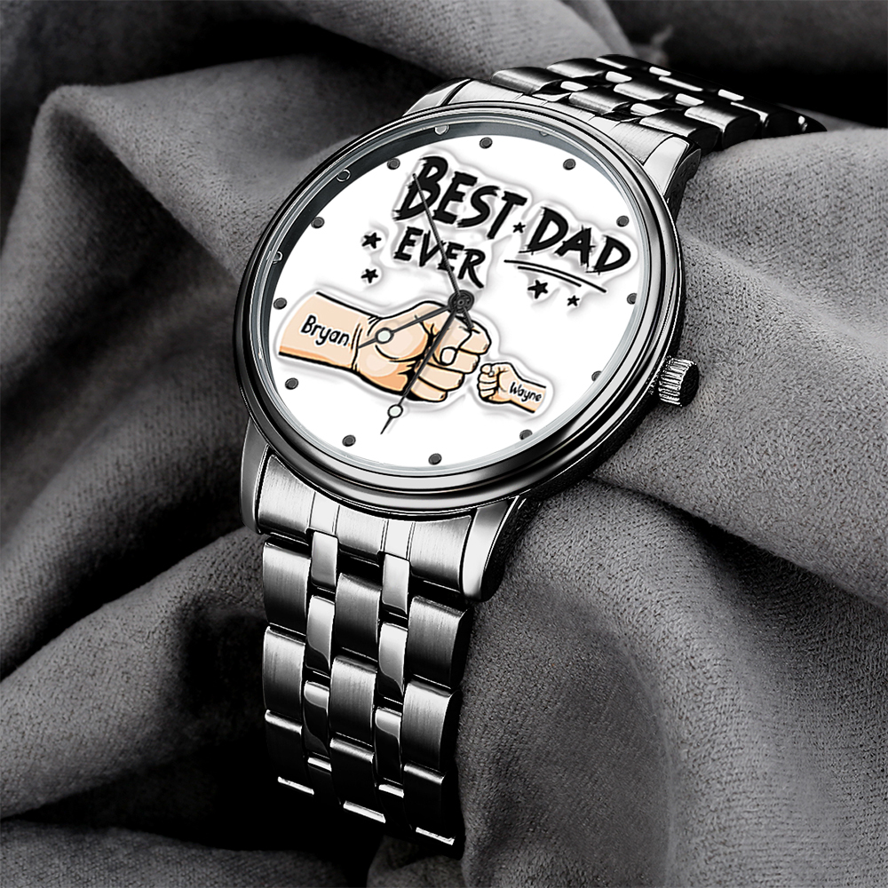 Custom Engraved Watch Men's Black Alloy Watch Holding Hands Bracelet Father's Day Gift for Dad - soufeelau