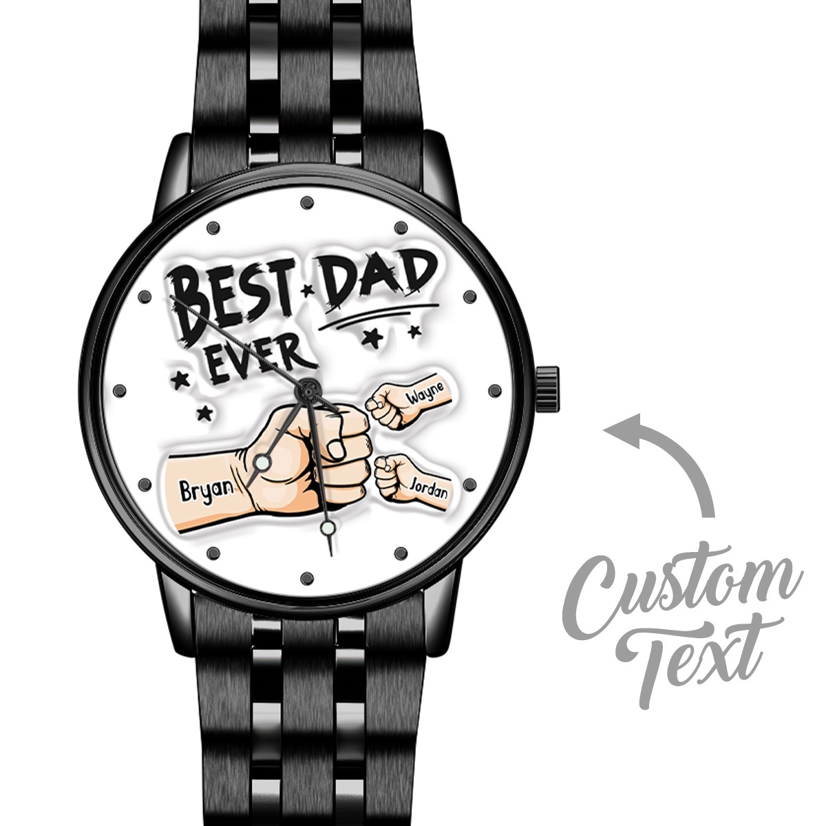 Custom Engraved Watch Men's Black Alloy Watch Holding Hands Bracelet Father's Day Gift for Dad - soufeelau