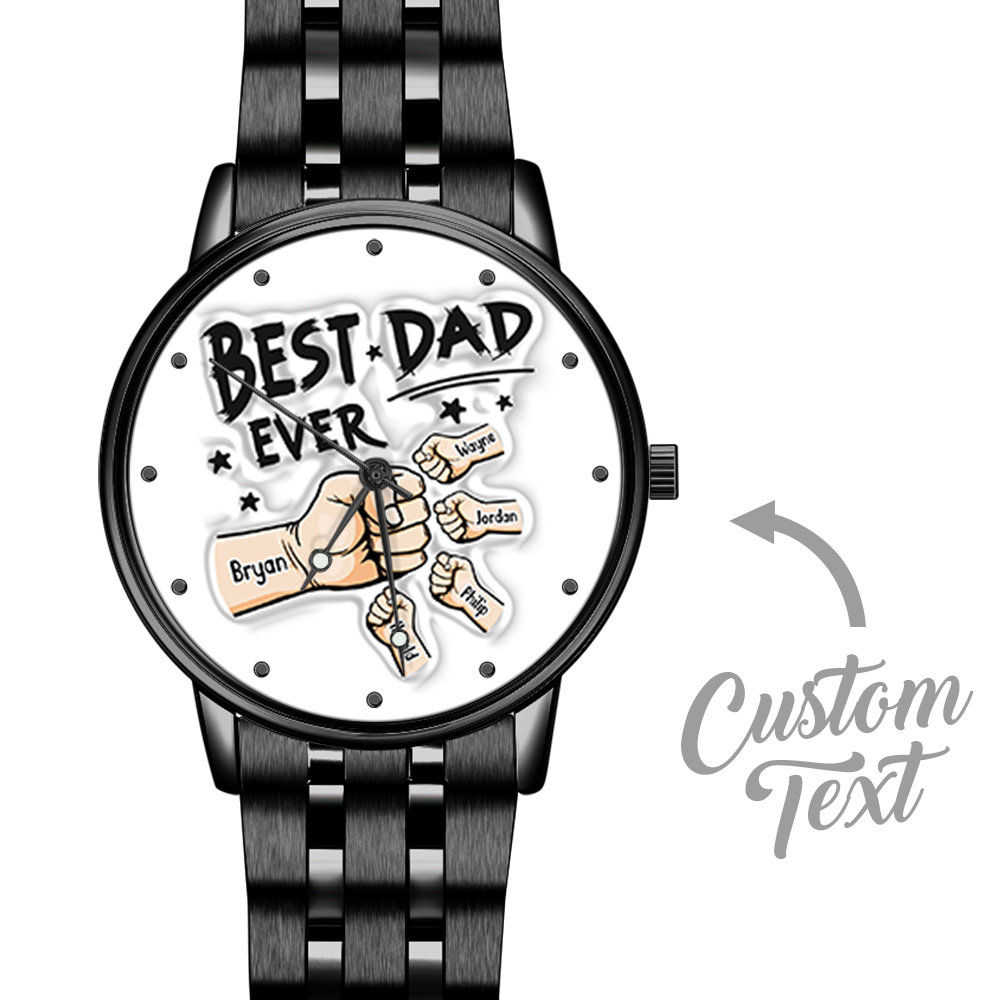 Custom Engraved Watch Men's Black Alloy Watch Holding Hands Bracelet Father's Day Gift for Dad - soufeelau